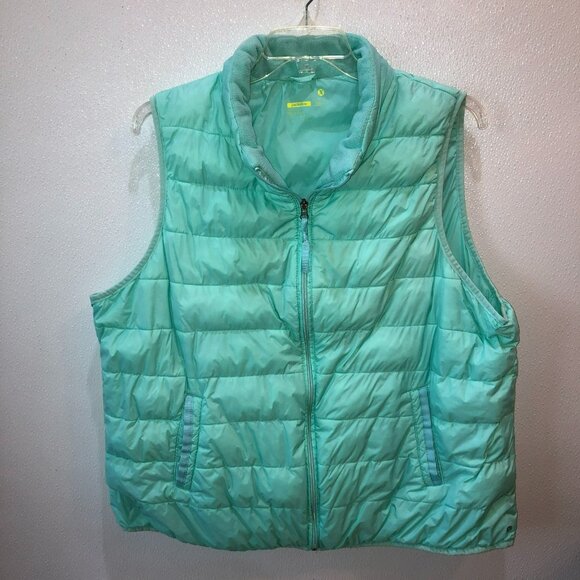 XERSION Womens Size 3X Packable Blue Green Puffer Vest Pockets Full Zip - Picture 11 of 11